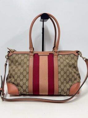 Authentic Gucci GG Canvas Web-Stripe Boston Bag — Entrupy Certified ✅
